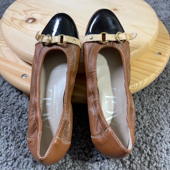 AGL Ballet Flats Women Sz 5.5 Leather Cap Toe Slip On Casual Shoes Made in Italy - Picture 6 of 8
